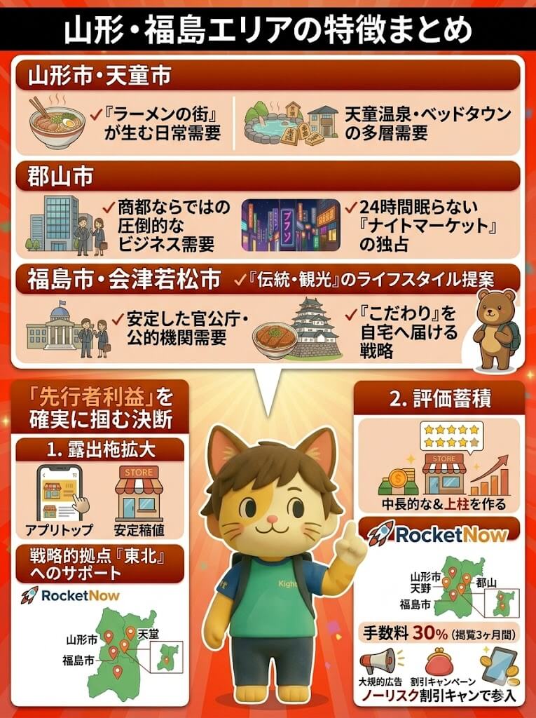 ロケットナウRocketnow山形・福島・郡山・天童エリアの特徴