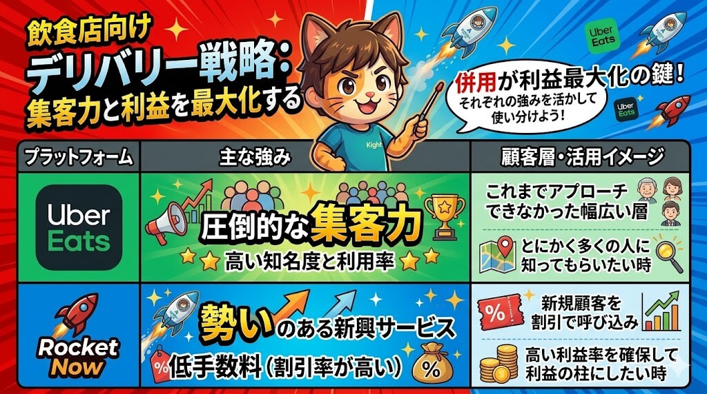 ロケットナウとウーバーイーツのそれぞれの特徴・強み