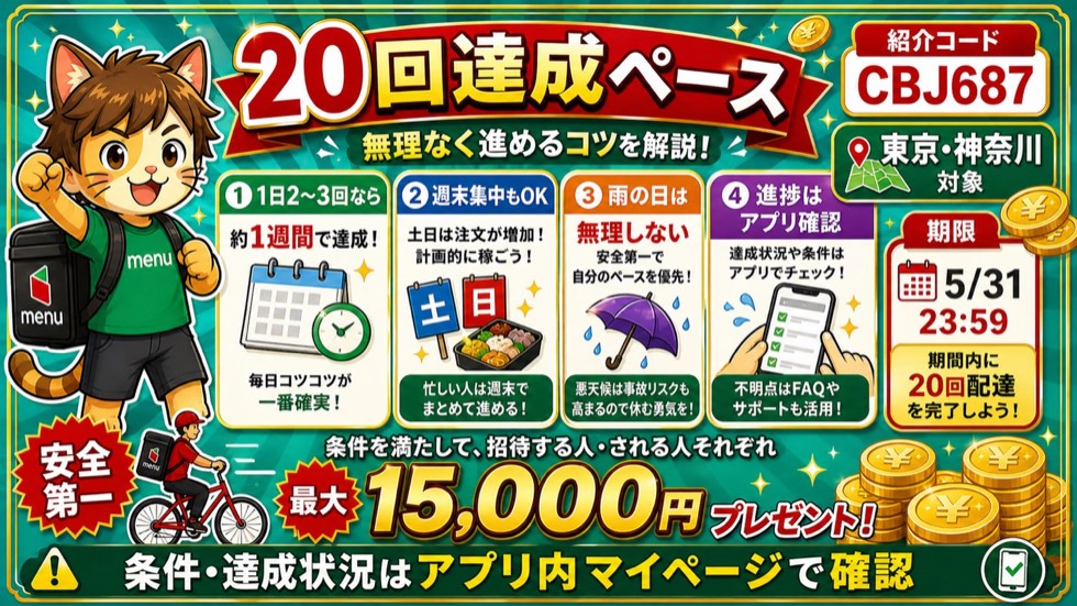 menu配達員20回配達を無理なく進めるコツ