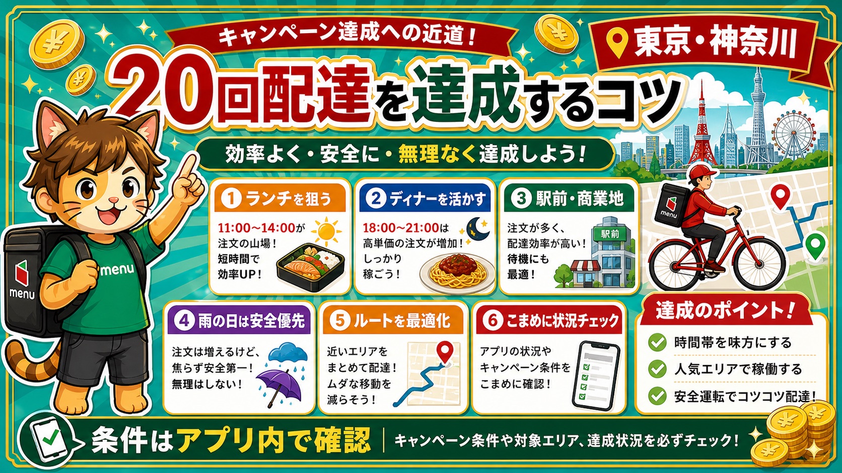 menu配達クルー東京神奈川で20回配達を達成するコツ