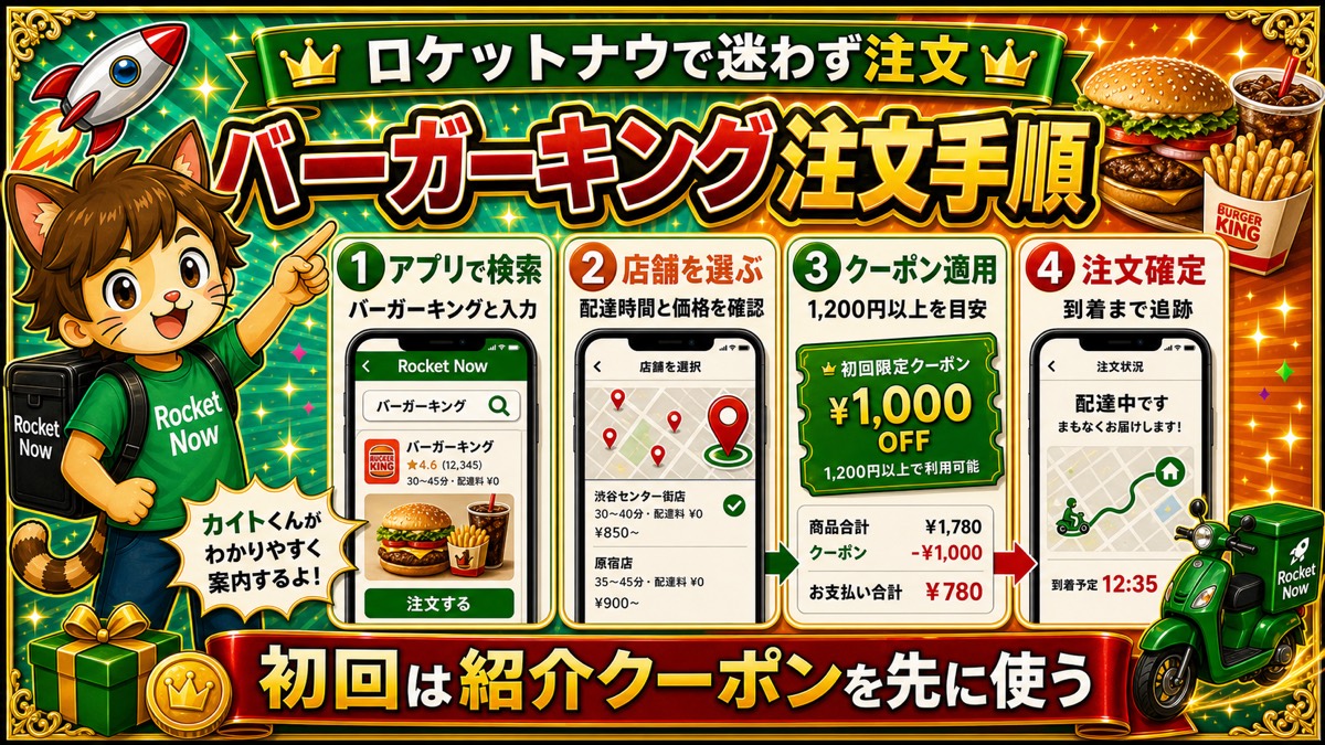 ロケットナウでバーガーキングを注文する4ステップ