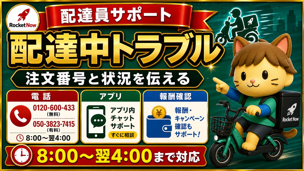 ロケットナウ配達員サポート 配達中トラブルの問い合わせ先