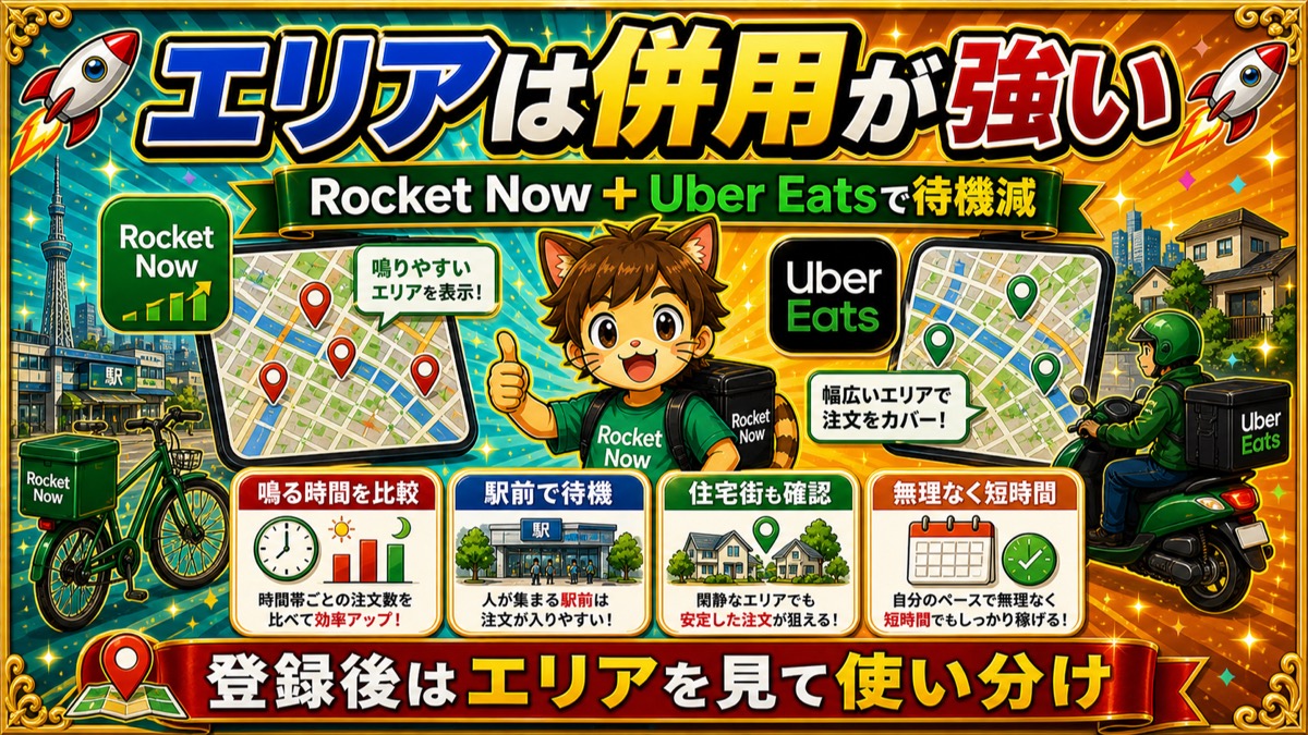 ロケットナウ配達員の希望エリア確認手順
