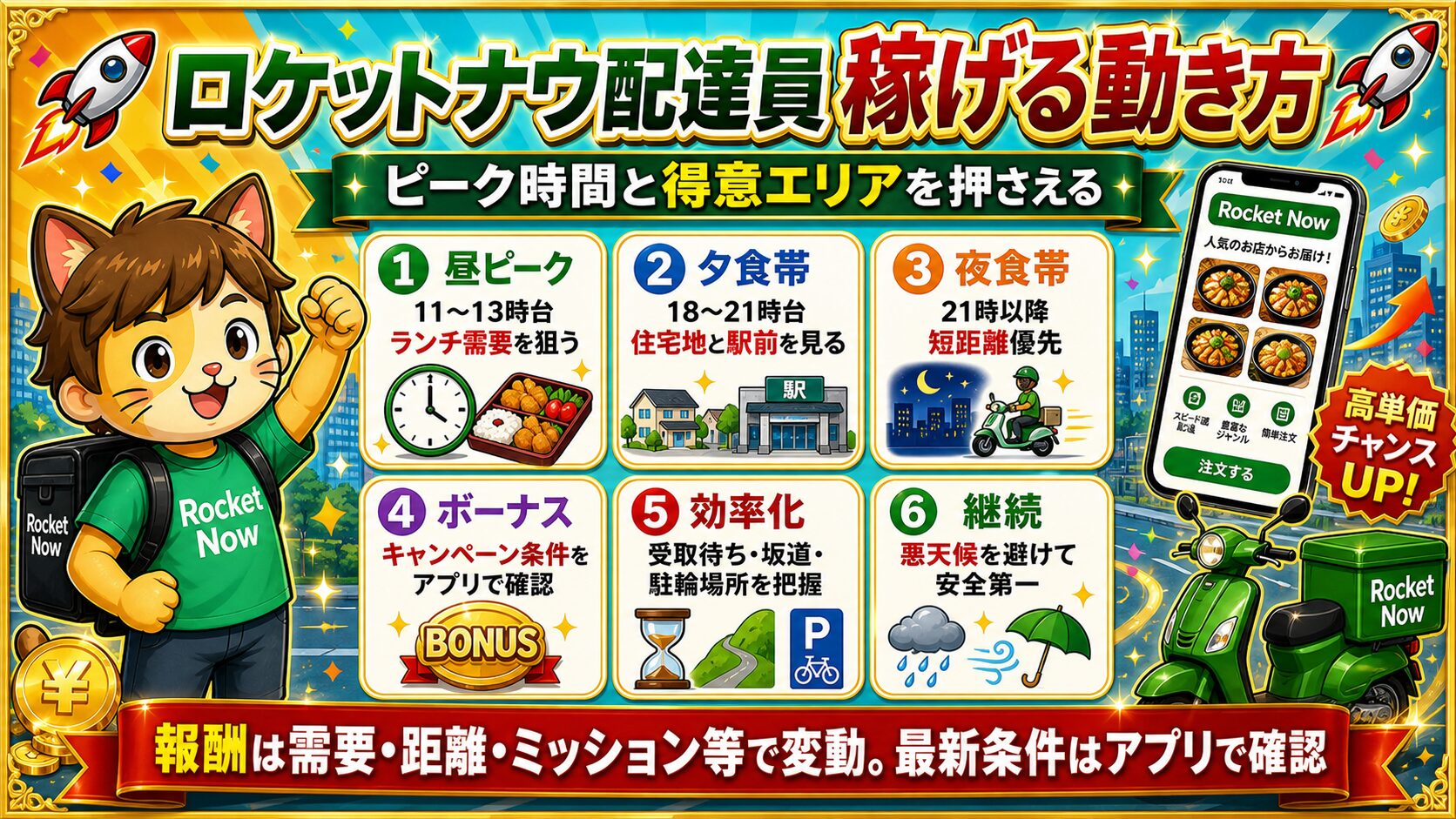 ロケットナウ配達員が稼げる時間帯と効率の考え方