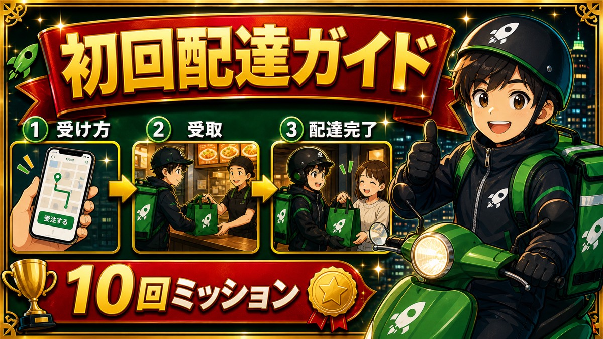 ロケットナウ配達員の初回配達ガイド｜受け方・流れ・10回配達ミッションまで