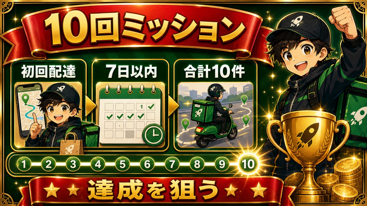 10回配達ミッションを進めるペース - ロケットナウ配達員