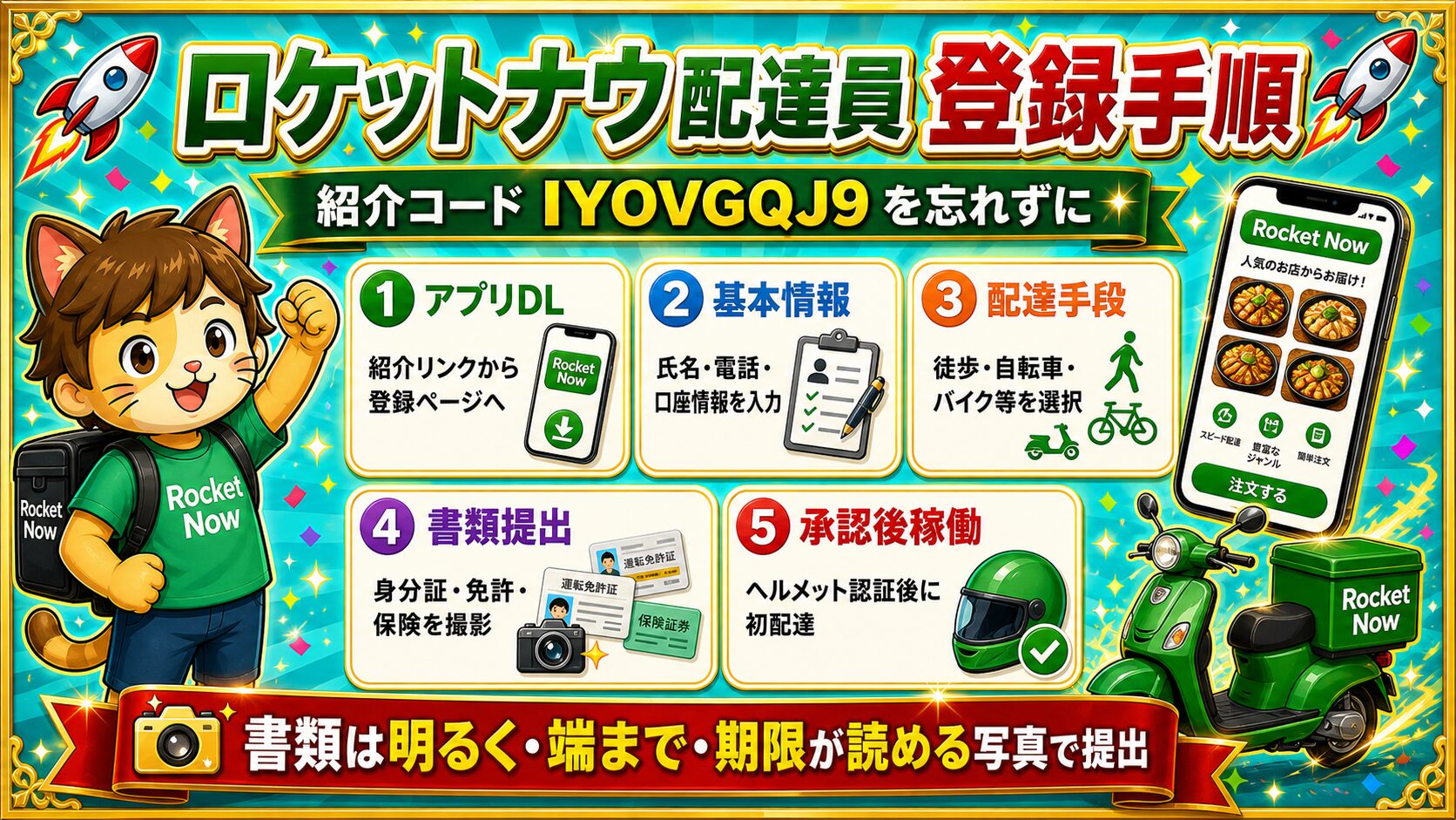 ロケットナウ配達員の登録方法5ステップ