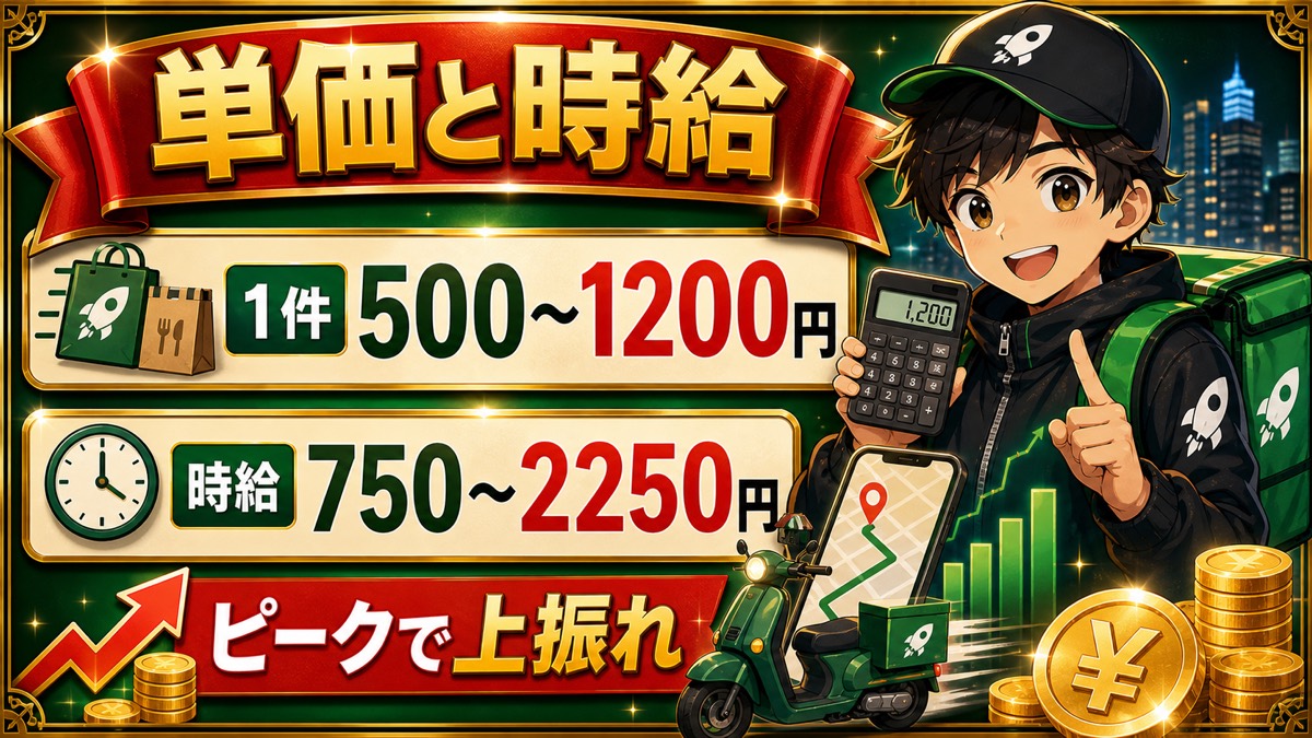 配達単価別の時給シミュレーション - ロケットナウ配達員