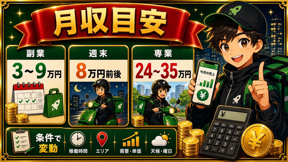 1日・副業・専業の月収目安 - ロケットナウ配達員