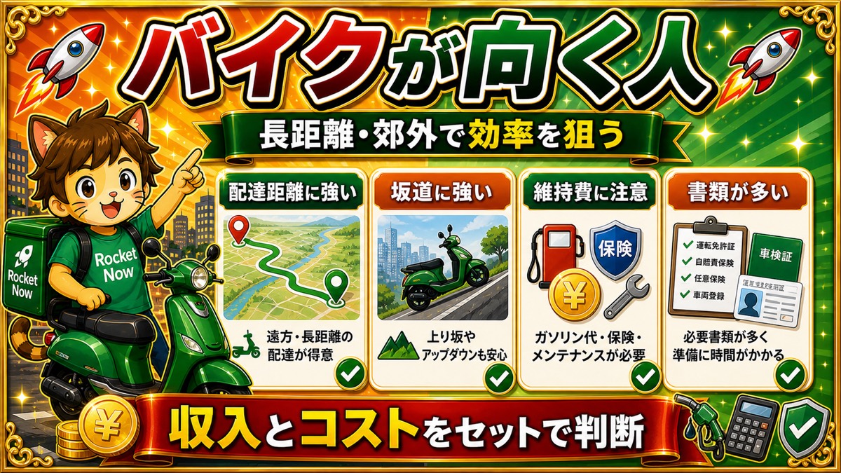ロケットナウ配達員でバイクが向く人