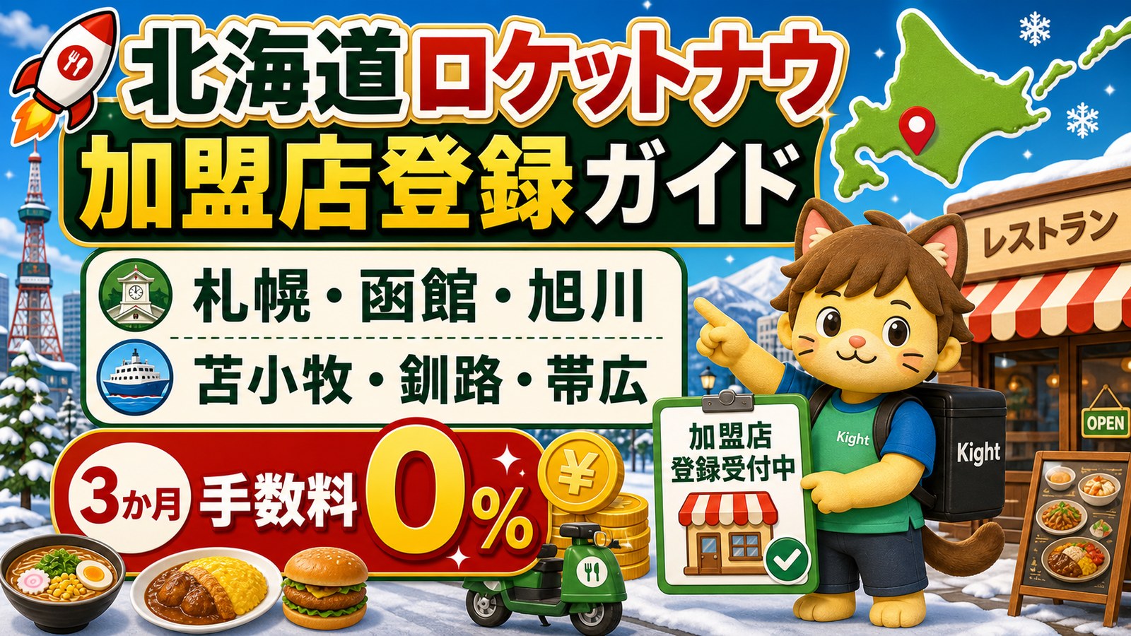 北海道の札幌、函館、旭川、苫小牧、釧路、帯広向けロケットナウ加盟店登録ガイド