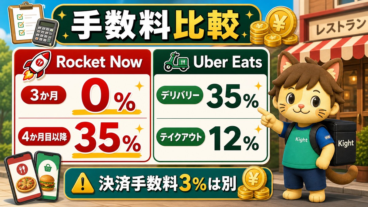 ロケットナウとUber Eatsの店舗側手数料を比較した図解