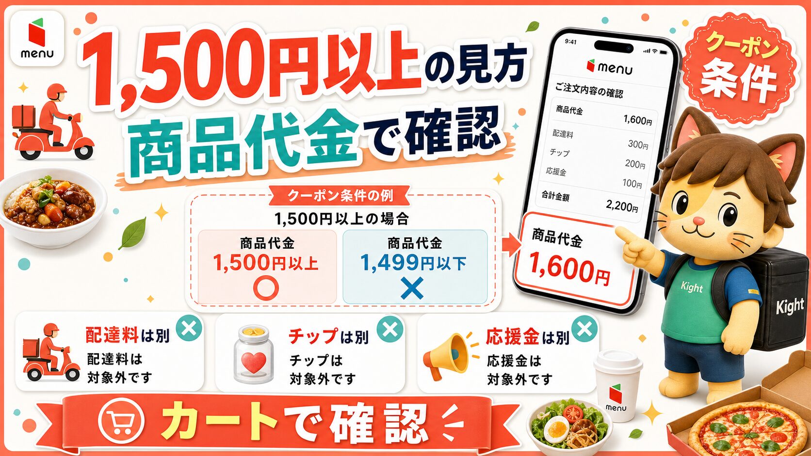 menuクーポンの1,500円以上条件と商品代金の見方