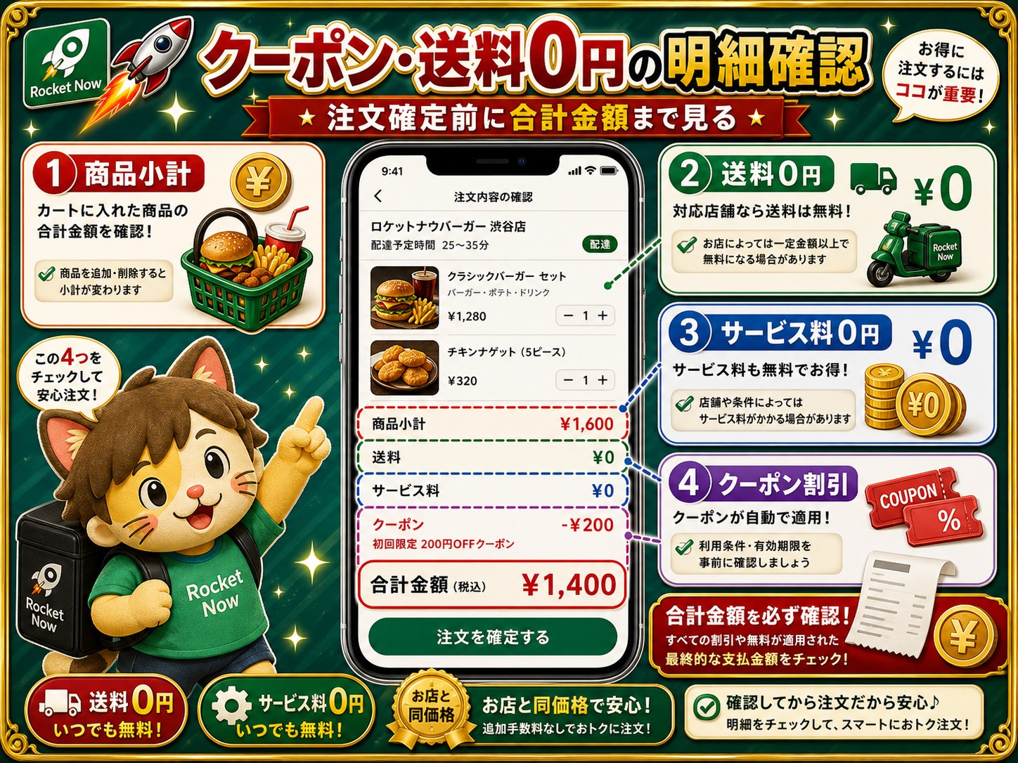 ロケットナウクーポン送料0円の明細確認