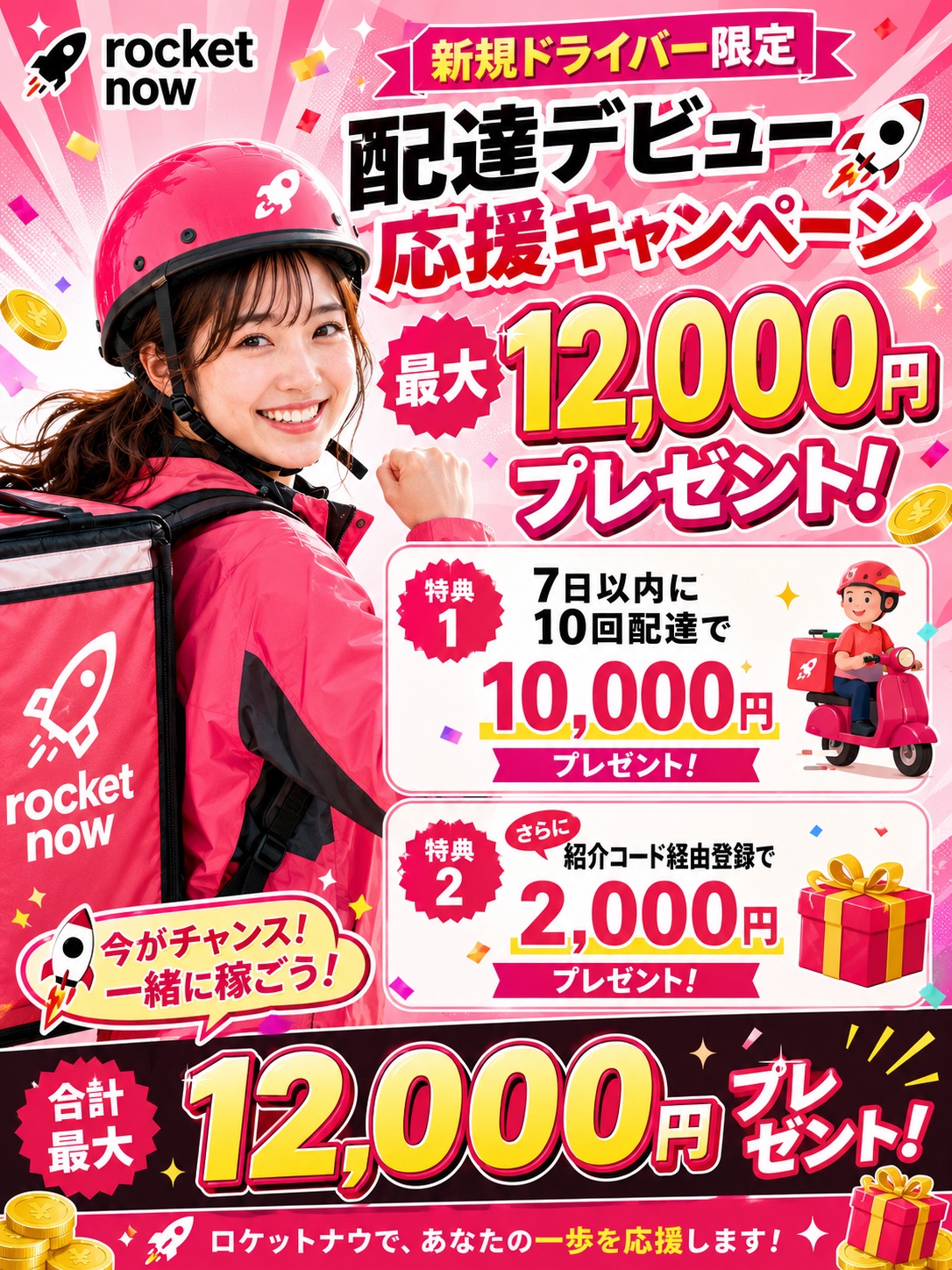 ロケットナウ配達デビュー応援キャンペーン 最大12,000円