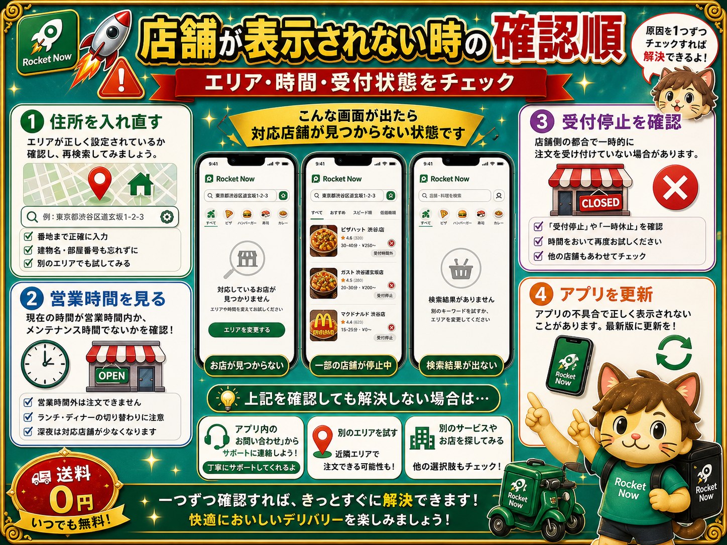 ロケットナウで店舗が表示されない時の確認順